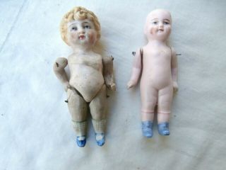 2 Vintage Depression Era All Bisque Dolls - 4 ",  Jointed Limbs,  Look German