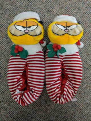 Vintage 1981 Official Garfield Cat Christmas Holiday Slippers Rare Size L (9/10)