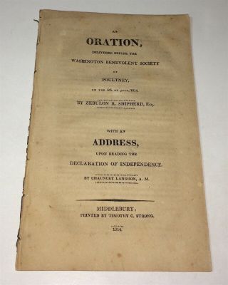 Rare Washington Benevolent Society Oration,  Declaration Of Independence Pamphlet
