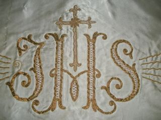 Lovely Large Antique/vintage Metallic Gold Ecclesiastical Embroidery On Silk