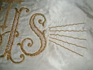 Lovely Large Antique/Vintage Metallic Gold Ecclesiastical Embroidery on Silk 3