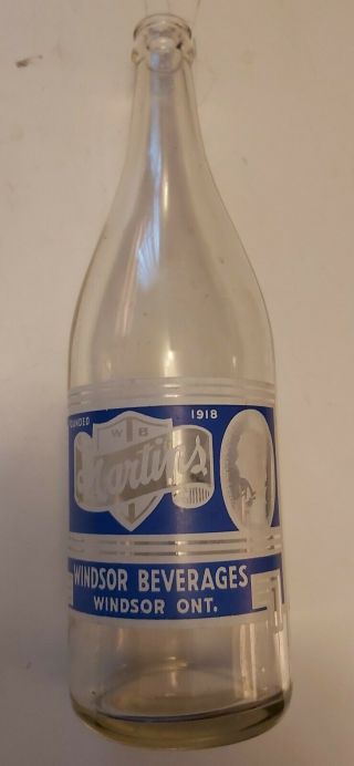Rare Vintage Canadian (windsor,  Ont) " Martins  30 Oz Pop Bottle - Blue/white Acl