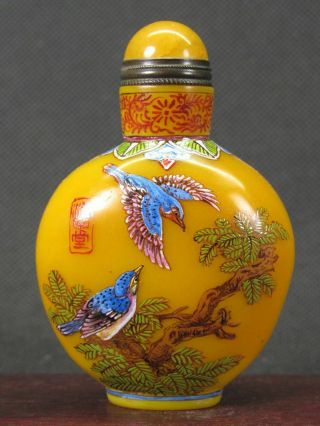 Fine Chinese Flower Bird Hand Painted Peking Enamel Glass Snuff Bottle