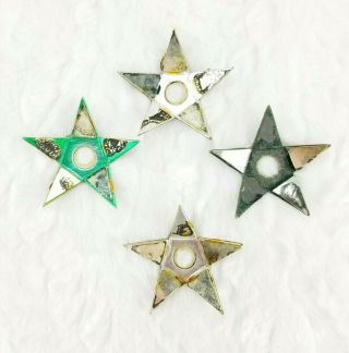 4 Rare Vintage Silver/green Cardboard Star Christmas Light Reflectors
