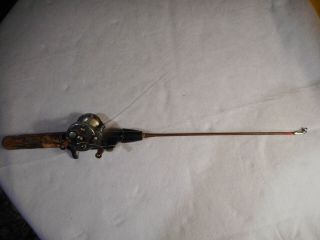 Antique Ice Fishing Rod Reel Combo.  Pflueger Akron 1893l Reel Great