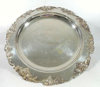 Silver Plate Large Round Serving Tray With Grape And Vine Motif - 13 3/4 " Diameter