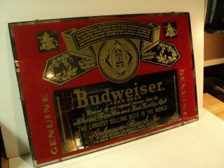 Vintage Budweiser Logo,  Glass Mirror Beer Sign.  Rare