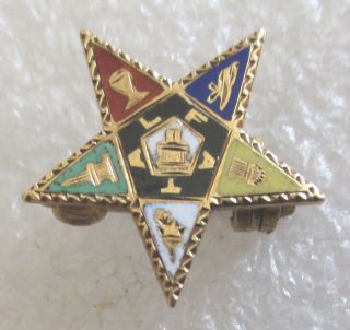 Antique 14k Gold Order Of The Eastern Star Lapel Pin - Masonic Oes -