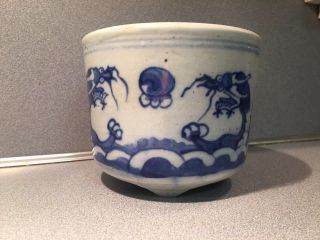 19th Century Antique Chinese Ming Sty Blue White Dragon Porcelain Cache Pot Vase