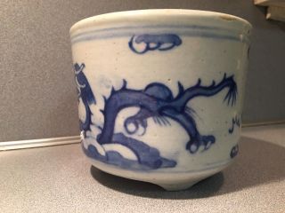 19Th Century Antique Chinese Ming Sty Blue White Dragon Porcelain Cache Pot Vase 3