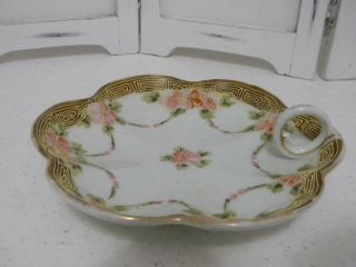 Lovey Antique Porcelain Nippon Nappy Hand Painted Pink Dogwood Flowers Details