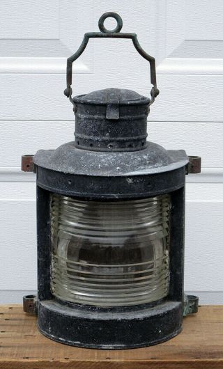 Vintage Antique Brass Iron Ship Boat Lantern Port Starboard Light Fresnel Lens