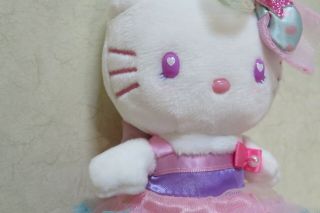 2014 RARE USJ Hello Kitty Pink Tulle Lace Dress Star Foot Plush Mascot 3