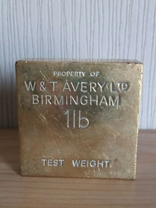 W & T Avery Ltd Birmingham Brass 1lb Test Weight (10 Stamped On Back Of Weight)