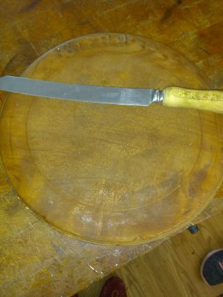 Vintage Round Carved Wooden Bread Board With Vintage Bread Knife