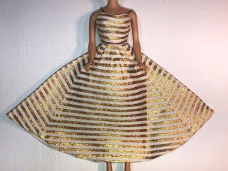 Vintage Barbie 1639 Holiday Dance Gold And White Striped Dress,