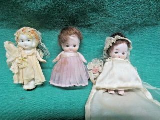 3 Vtg Miniature Bisque Dolls German Sleepy Eye Jointed Arms 2 1/2 " Japan