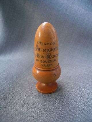 Antique French Medical Pharmacy Apothecary Small Wood Jar,  Box Anti - Migraine