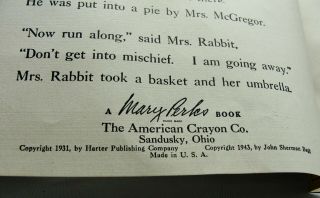 RaRe Large Vintage DARK Creepy 1943 PETER RABBIT Book / American Crayon Co 3