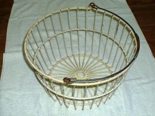 Antique Primitive Large Metal Wire Egg Gathering Basket - Yellow Coated Metal