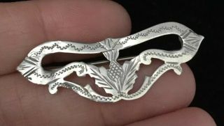 Vintage Jewellery Rare 1909 Sterling Silver Etched Scottish Thistle Brooch