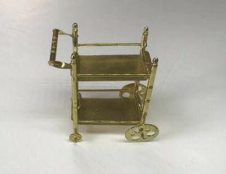 Vintage Dollhouse Miniatures Metal “brass” Bar Kitchen Serving Cart 1:12