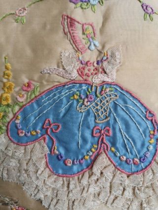 Vintage Crinoline Lady Embroidered Applique Lace Satin Nightdress Case
