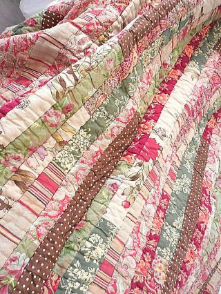 ❤️ Rare Pottery Barn King Patchwork Quilt Roses Floral Shabby Cottage Chic ❤️