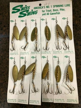 12 Swiss Swing Spinner Lures; G6,  Trout,  Bass Rod Bait;gold Spin Flash; Nip