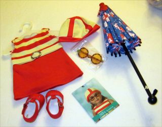 Rare American Girl Kit’s 1934 Swimsuit,  Hat,  Glasses,  Umbrella With Pamphlet