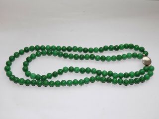 Chinese Hand Carved Apple Green Jade Double Strand Bead Necklace 90.  3 Gm