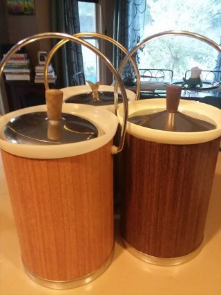 Mid Century Modern Vintage Kromex 550 Ice Bucket Set 3 Chrome Wood Handle
