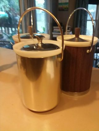 Mid Century MODERN Vintage Kromex 550 Ice Bucket SET 3 CHROME WOOD HANDLE 2