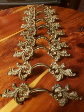 Antique Set Of 8 Victorian Brass Metal,  Ornate Furniture Pulls Handles Floral