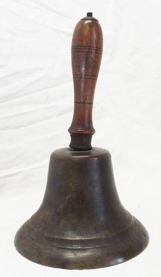 Old Antique 4 " Wide Brass School Bell W/ Wooden Handle