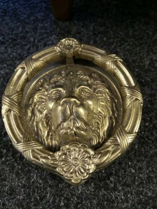 Large Georgian Style,  Vintage Solid Brass 6  Lions Head Wreath Door Knocker