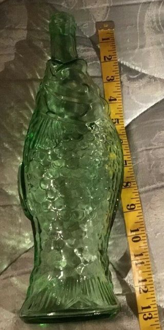 Antique Large Green Glass Fish Shaped Bottle 13”