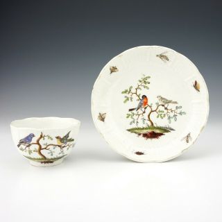 Antique Continental Porcelain Hand Painted Insect & Birds - Tea Bowl & Saucer