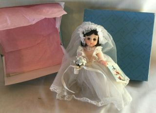 Vintage Madame Alexander Bride Doll 336 - 1 Brunette,  Blue Eyes Box,  Tag 8 "