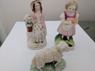 Antique Porcelain Figurines Nursery Rhymes Mary Had A Little Lamb /girl Flowers