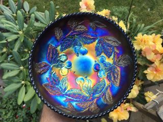 Dugan Cherries Round Carnival Glass Bowl Jeweled Heart Reverse Rare Bowl