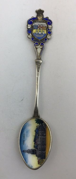 Sterling Silver & Enamel Souvenir Spoon For Sydney
