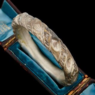Antique Vintage Deco Sterling Silver Plated Chinese Tibetan Bangle Bracelet