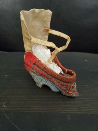 1 Rare Vintage Chinese Foot Binding Bound Feet Shoe Silk Handmade Embroidery