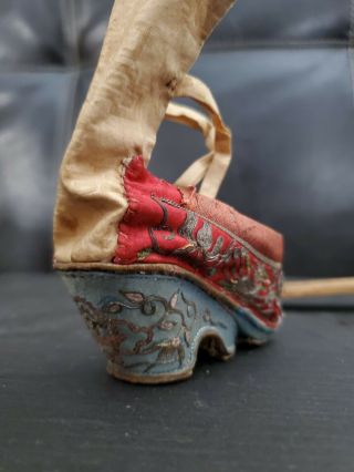 1 Rare Vintage Chinese Foot Binding Bound Feet Shoe Silk Handmade embroidery 3