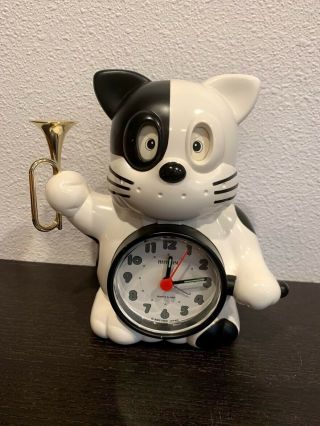 Vintage Rhythm Japan Clock Black White Dog W/ Trumpet Very Rare