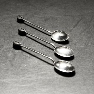 Art Deco S Lesser & Sons Set Of Three Silver Coffee Bean Spoons Birmingham 1924