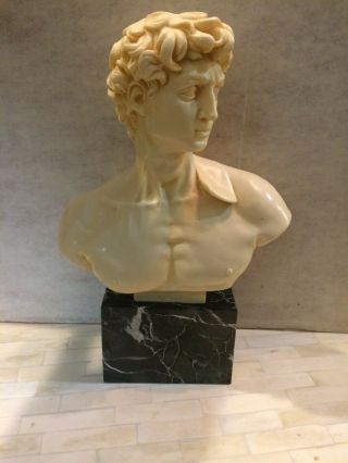 Bust Of David Alabaster Sculpture Marble Base Signed A.  Santini Italian Artist