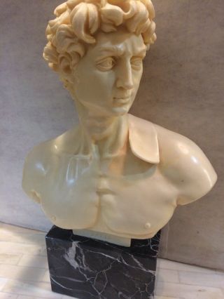 Bust Of David Alabaster Sculpture Marble Base SIGNED A.  Santini Italian Artist 2