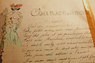 Ww1 French Soldier Manuscript Diary Leaf Song Handmade Sexy Drawing Love Song